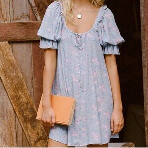 Spell Blue and Pink Floral Mini Dress